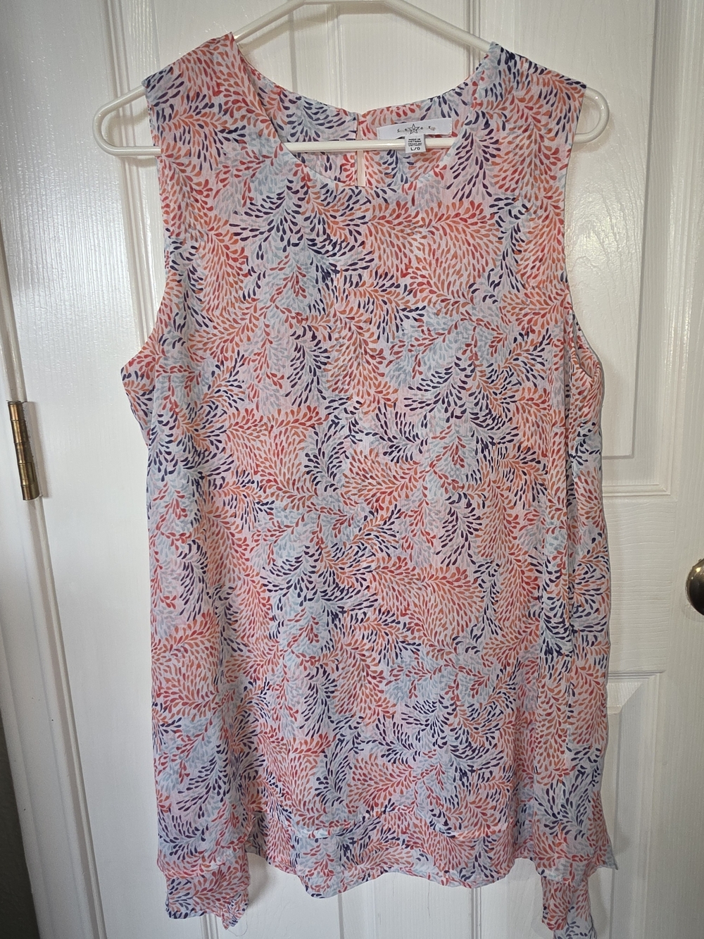 Fever Coral, Navy & Light Blue Printed Tank Top
